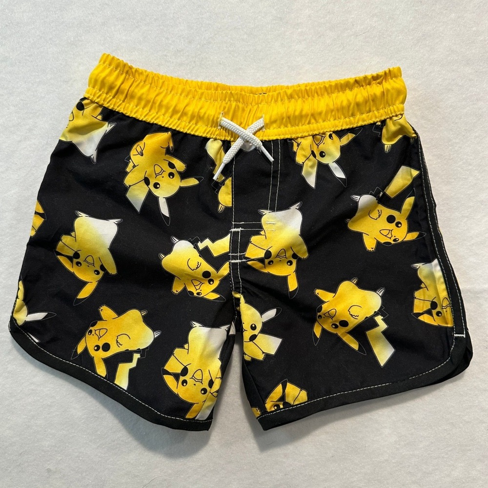 Kids Boys Pokemon Pikachu‎ Swim Trunks Shorts Black Yellow Size XS